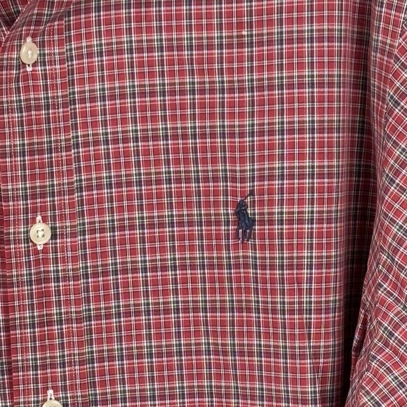 Ralph Lauren Dress shirt Men Large Red Plaid Pony Classic Fit Button Casual READ - Picture 4 of 9